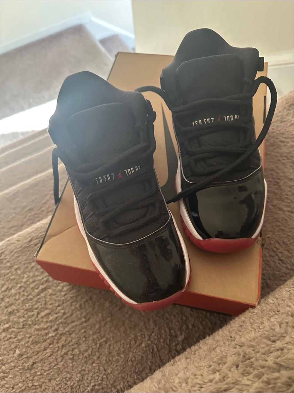 Jordan Kids Black, Red and White Patent-Look Basketball Sneakers